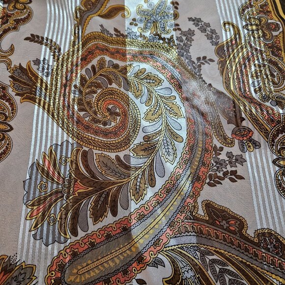 VTG Silk Blend Scarf head wrap Black Gold Paisley Boho Parisian Head Wrap - Picture 8 of 13